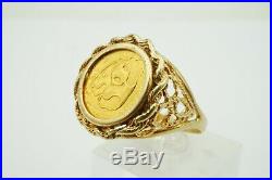 1985 1/20 OZ. 999 Pure Gold Panda Coin Ring 14K Yellow Gold Setting Size 10