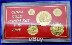 1987 China Chinese Panda. 999 Pure Gold 1.90 Oz Coins Set Of 5 Rare Collectible