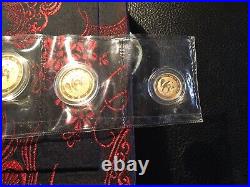 1988 5 Coin Proof Chinese Gold Panda Set 1.9 Ounces Pure Gold Original Boxes