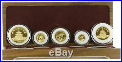 1990 1.9 oz 5 Coin Chinese Uncirculated Gold Panda Set. 999 pure gold