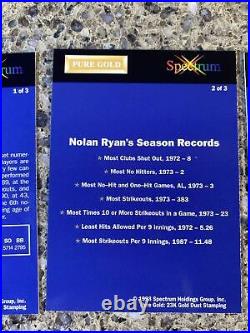 1993 Nolan Ryan Spectrum Pure Gold Set with COA MINT 3 card set