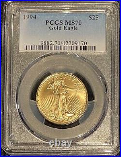 1994 $25 Half Ounce Gold Eagle Perfect Registry Set Pcgs Ms70