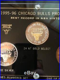1995-96-Chicago Bulls 3 Coin Proof Set 24KT Gold Select Bronze Pure Silver