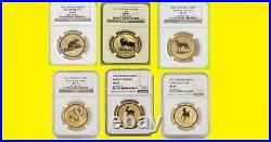 1996-2006 Australia Gold Lunar 6 Coins Set 6 Oz Pure Gold Ngc Ms 70 Series 1