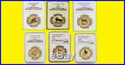 1996-2006 Australia Gold Lunar 6 Coins Set 6 Oz Pure Gold Ngc Ms 70 Series 1