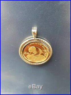 1999 1/4 ounce. 999 Pure Gold 25 Yuan panda coin Rare Date! Set in 14k bezel