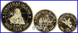 1999 Kiribati $20, $50, $100 Christmas Island Holy Year 2000.9999 Gold Coin Set