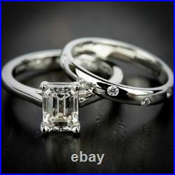 2.00Ct White Emerald Diamond Engagement 14K White Gold Perfect Bridal Set Ring