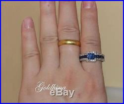 2.10 Crt Blue Sapphire Multi Stone Engagement Band Ring Set 10k Pure White Gold