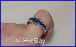 2.10 Crt Blue Sapphire Multi Stone Engagement Band Ring Set 14k Pure White Gold