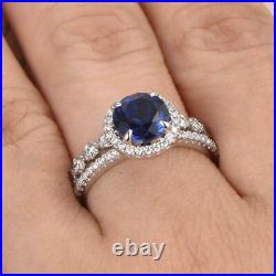 2.26 Ct Diamond Pure Blue Sapphire Gemstone Ring Set 14K White Gold Size 6 7 8