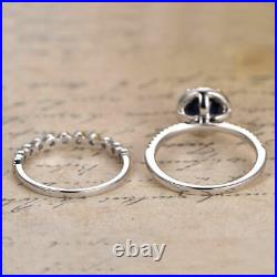2.26 Ct Diamond Pure Blue Sapphire Gemstone Ring Set 18K White Gold Size 5 7 8