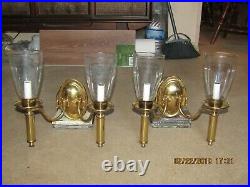 2 -2l Brass Sconces 12x12-2 Sets Of Perfect Glass Shades Exc Cond Undamaged