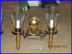 2 -2l Brass Sconces 12x12-2 Sets Of Perfect Glass Shades Exc Cond Undamaged