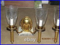 2 -2l Brass Sconces 12x12-2 Sets Of Perfect Glass Shades Exc Cond Undamaged