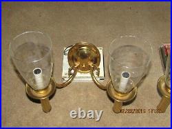 2 -2l Brass Sconces 12x12-2 Sets Of Perfect Glass Shades Exc Cond Undamaged