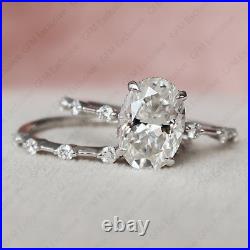 2.42 TCW Oval Cut D FL Moissanite Bridal Set In Solid Pure 14K White Gold