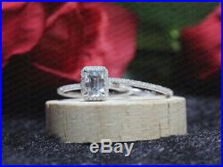 2.50Ct Emerald-Cut Diamond Halo Engagement Bridal Ring Set Pure 10K White Gold