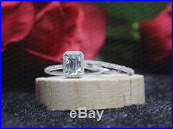 2.50Ct Emerald-Cut Diamond Halo Engagement Bridal Ring Set Pure 14K White Gold