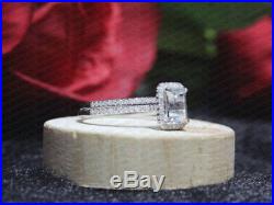 2.50Ct Emerald-Cut Diamond Halo Engagement Bridal Ring Set Pure 14K White Gold