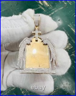 2.50Ct Round Cut Moissanite Wing Picture Memory Frame Pendant Yellow Gold Plated