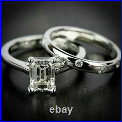 2.50Ct White Emerald Diamond Engagement 14K White Gold Perfect Bridal Set Ring