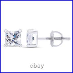 2/5ct Princess Cut Moissanite Basket Set Stud Earrings Solid 14K White Gold