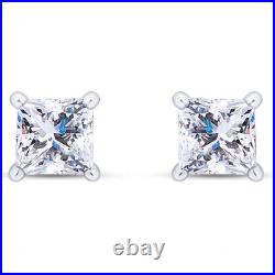 2/5ct Princess Cut Moissanite Basket Set Stud Earrings Solid 14K White Gold