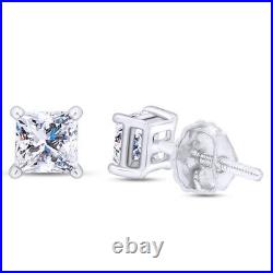 2/5ct Princess Cut Moissanite Basket Set Stud Earrings Solid 14K White Gold