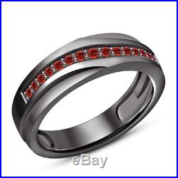 2.60 Carat Black Gold Over Red Garnet His & Her Wedding Trio Ring Set Pure 925