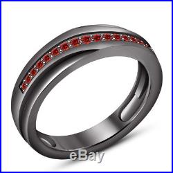 2.60 Carat Black Gold Over Red Garnet His & Her Wedding Trio Ring Set Pure 925