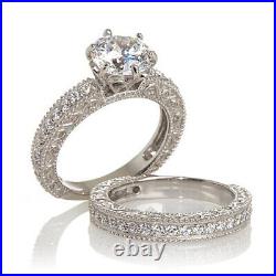 2.82 CT Round Cut Simulated Diamond Bridal Sets Ring in 14K White Gold Plated