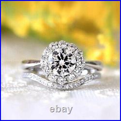 2 CT Bridal Set Moissanite Wedding Ring Pure 14k White Gold Round Cut Excellent