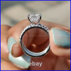 2 CT Cushion Cut Real Moissanite Engagement Ring Pure 14k White Gold Bridal Set
