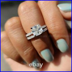 2 CT Cushion Cut Real Moissanite Engagement Ring Pure 14k White Gold Bridal Set