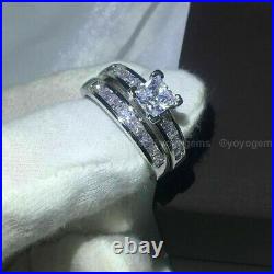2 CT Moissanite Bridal Set Engagement Ring Princess Cut Pure 14K White Gold VVS1