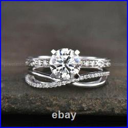 2 CT Moissanite Solitaire Bridal Set Engagement Ring Pure 14K White Gold Round