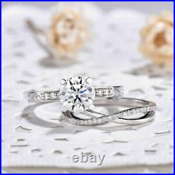 2 CT Moissanite Solitaire Bridal Set Engagement Ring Pure 14K White Gold Round