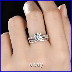 2 CT Moissanite Solitaire Bridal Set Engagement Ring Pure 14K White Gold Round