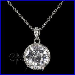 2 Carat Excellent Round Cut Moissanite Halo Wedding Pendant Solid 14K White Gold