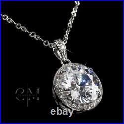 2 Carat Excellent Round Cut Moissanite Halo Wedding Pendant Solid 14K White Gold