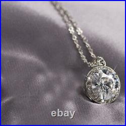 2 Carat Excellent Round Cut Moissanite Halo Wedding Pendant Solid 14K White Gold