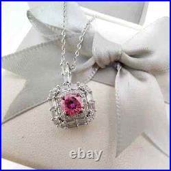 2 Carat Round Cut Natural Sapphire & Diamond Halo Pendant Solid 14K White Gold