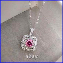 2 Carat Round Cut Natural Sapphire & Diamond Halo Pendant Solid 14K White Gold