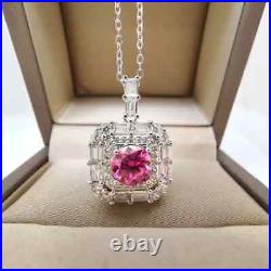 2 Carat Round Cut Natural Sapphire & Diamond Halo Pendant Solid 14K White Gold