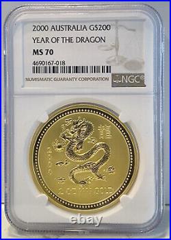 2000 AUSTRALIA Lunar YEAR of DRAGON Perfect 5 coin set NGC MS70- 3.4 oz gold