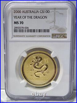 2000 AUSTRALIA Lunar YEAR of DRAGON Perfect 5 coin set NGC MS70- 3.4 oz gold