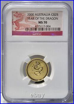 2000 AUSTRALIA Lunar YEAR of DRAGON Perfect 5 coin set NGC MS70- 3.4 oz gold