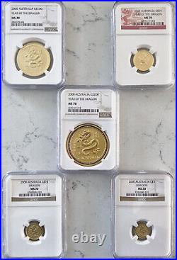 2000 AUSTRALIA Lunar YEAR of DRAGON Perfect 5 coin set NGC MS70- 3.4 oz gold