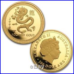2000 Lunar Year of the Dragon Pure Gold 3-coin set Perth Mint